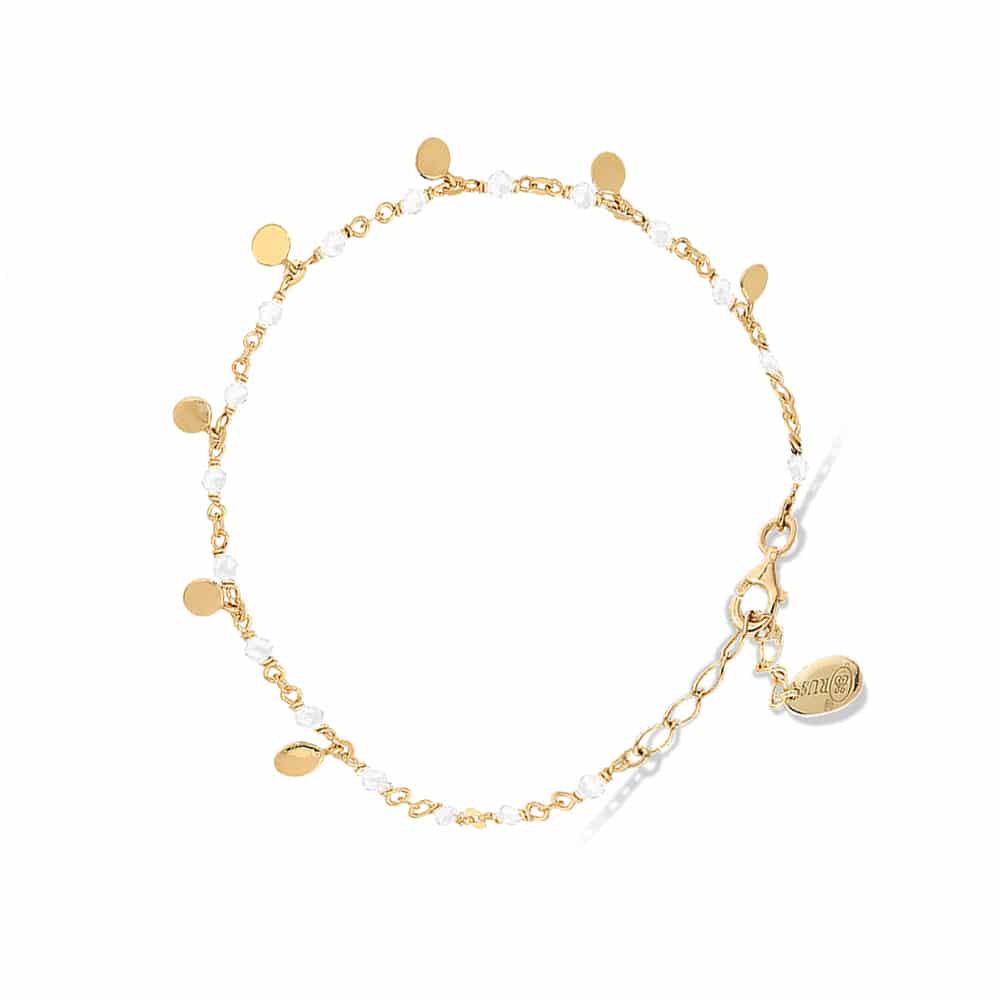 Bracelet argent doré petites perles pampilles et pierre de lune 1