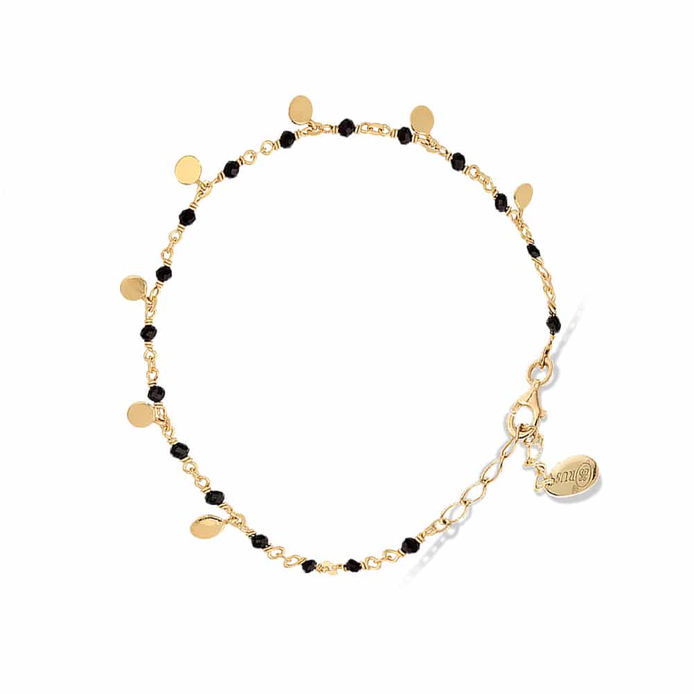 Bracelet argent doré petites perles pampilles et spinelle noire 1