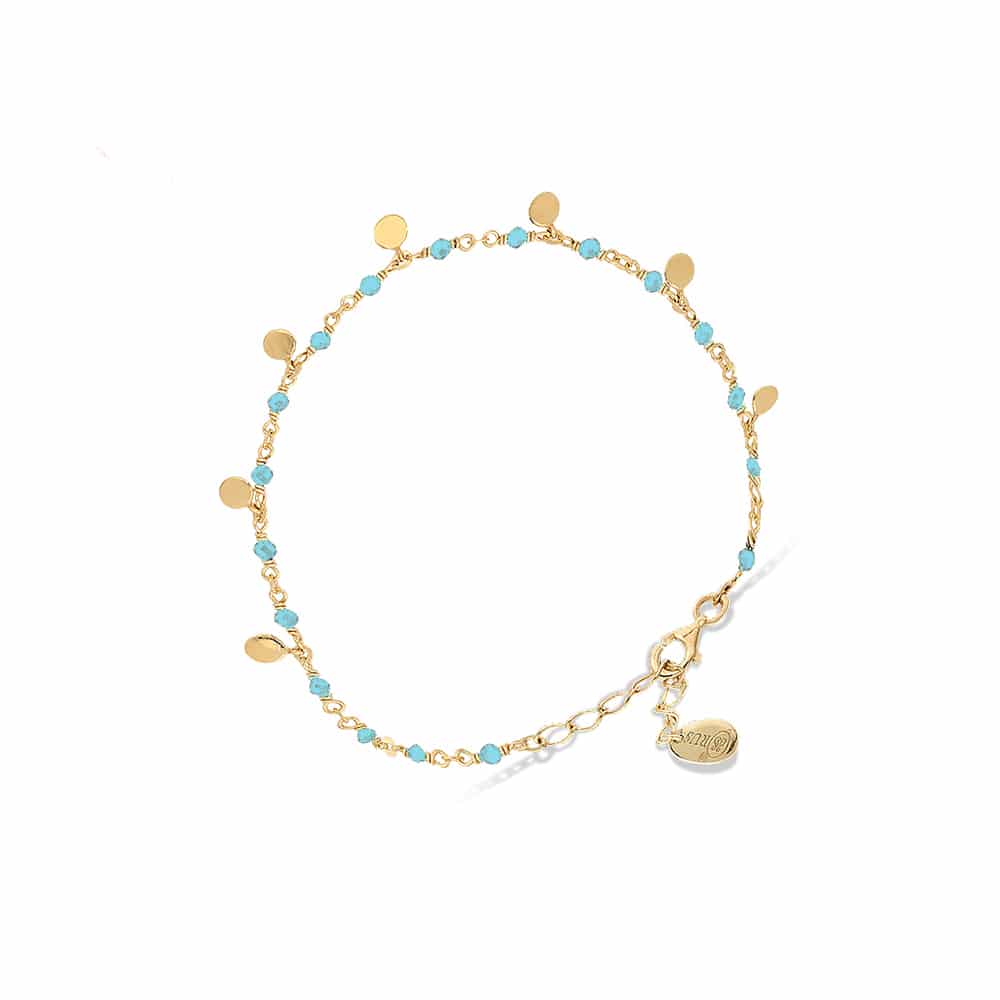 Bracelet argent doré petites perles pampilles et turquoise 1