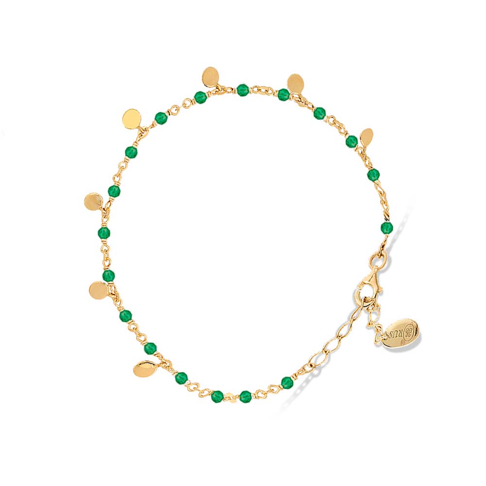 Bracelet argent doré petites perles pampilles et pierre onyx vert 1