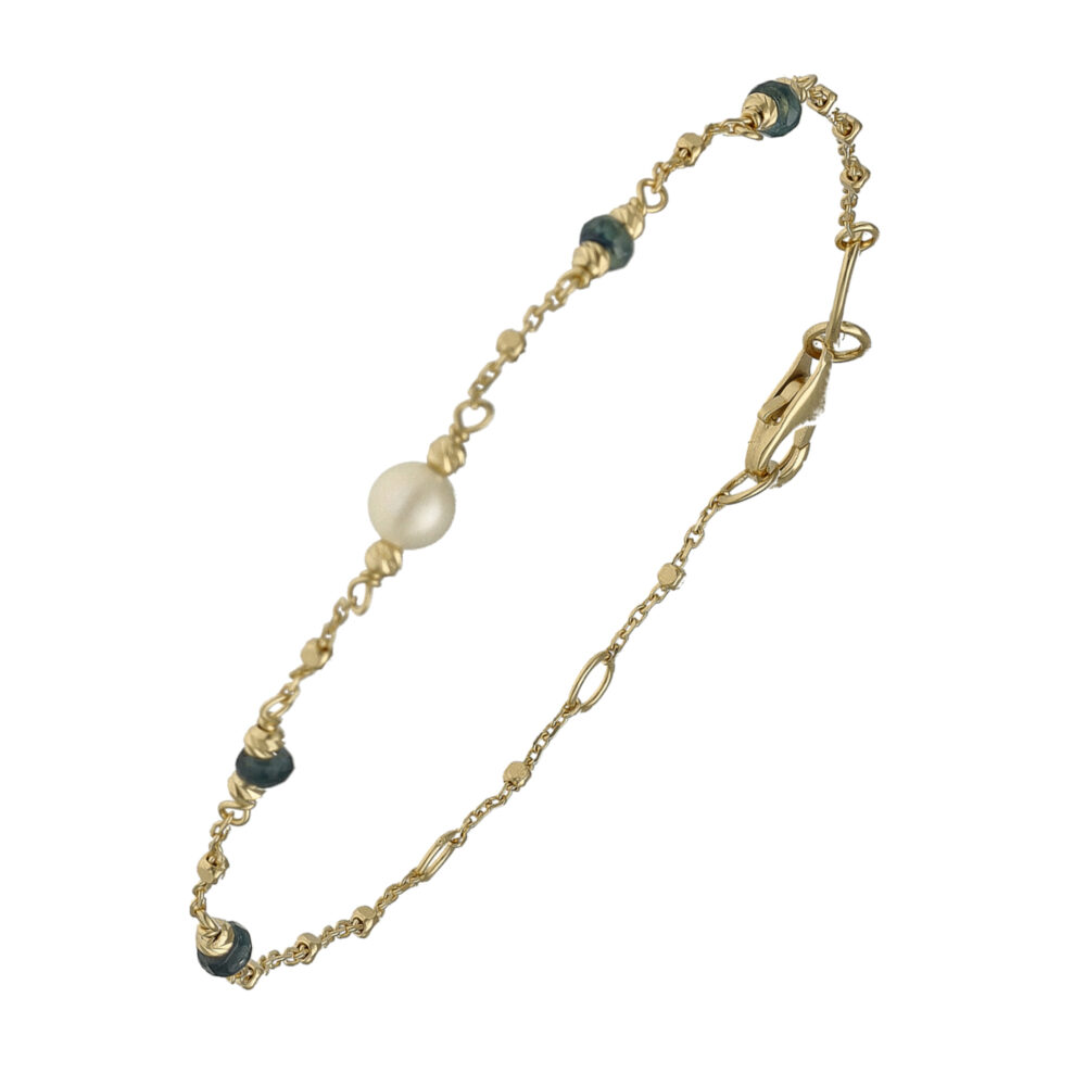 Bracelet argent doré pierre saphir et perle naturelle blanche