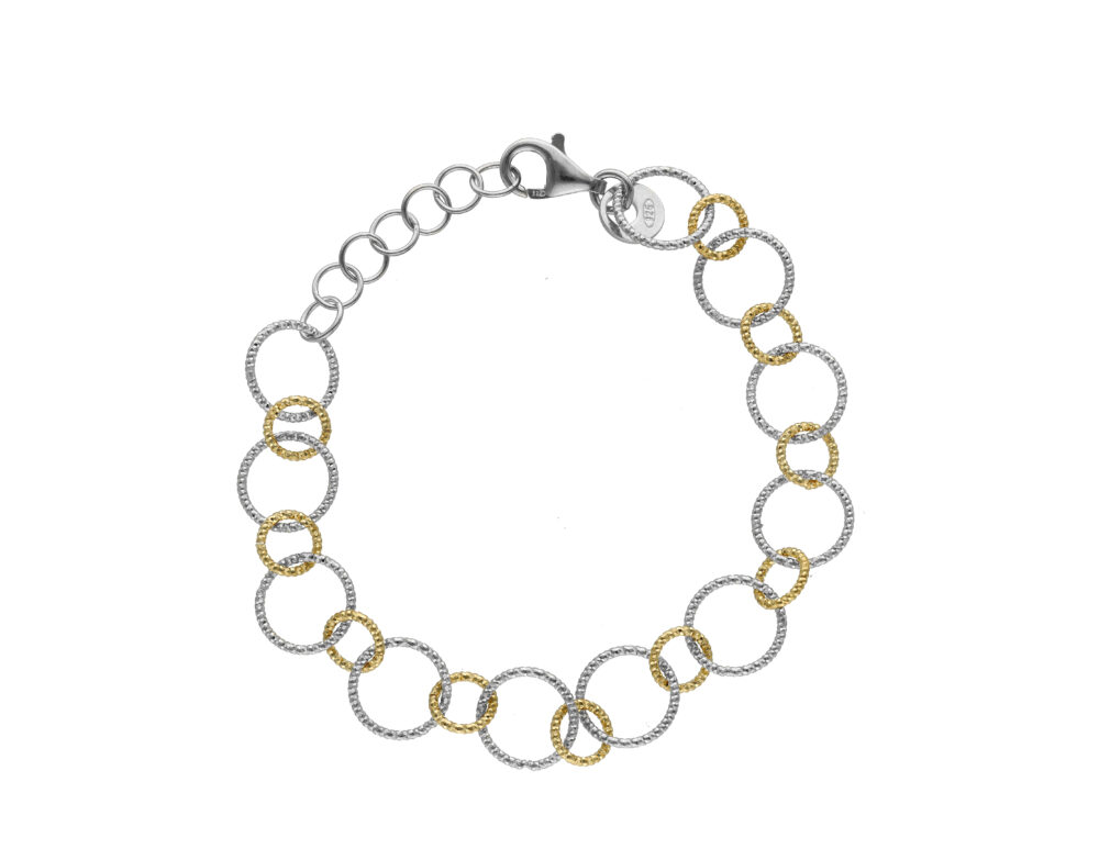 Two-tone rhodium-plated silver bracelet with diamond circles 1