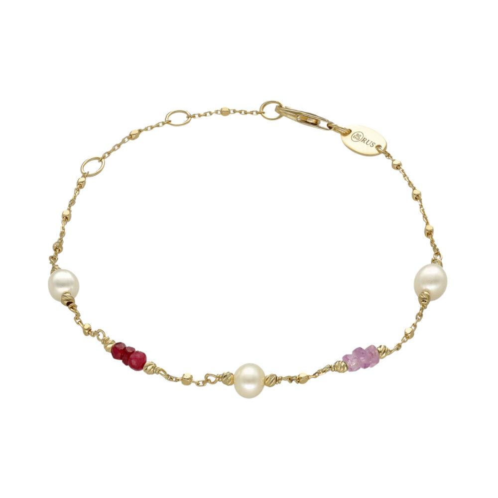 Bracelet argent doré rubis et perle naturelle blanche