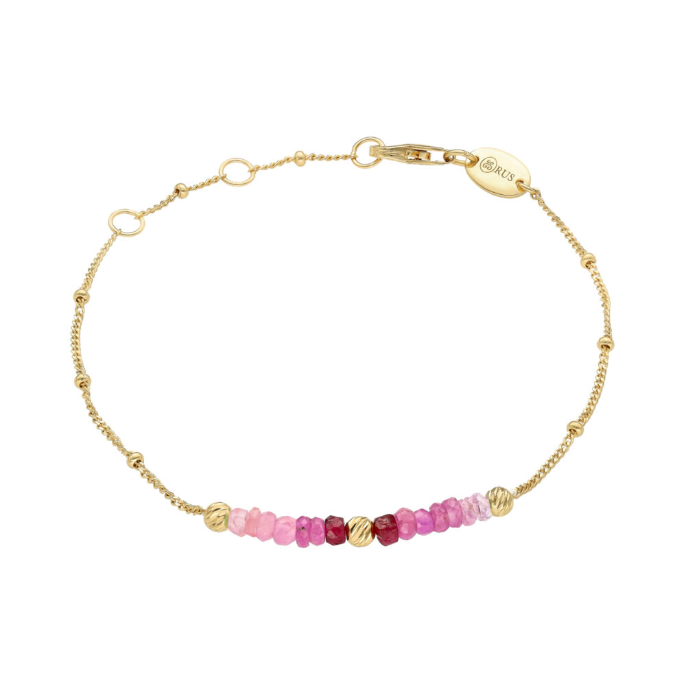 Bracelet argent doré rubis et perles dorées