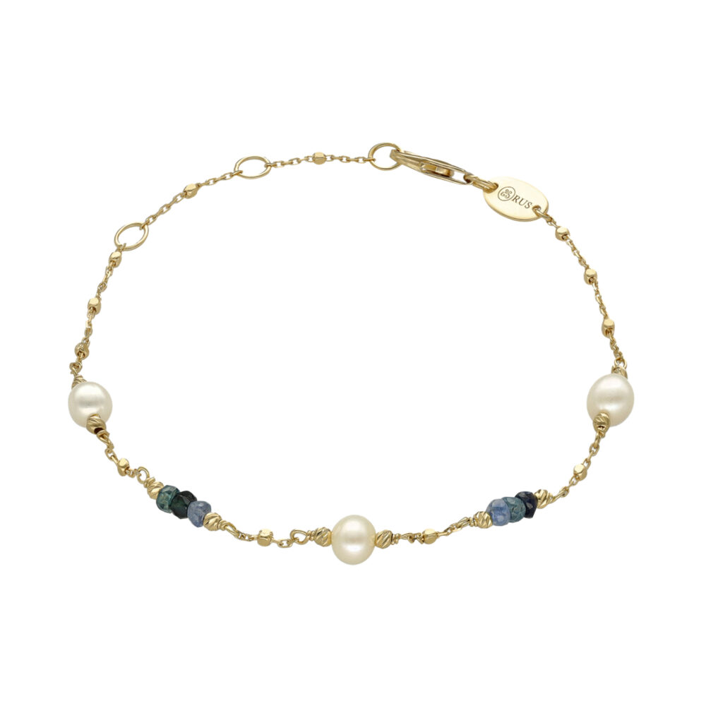 Bracelet argent doré saphir et perle naturelle blanche
