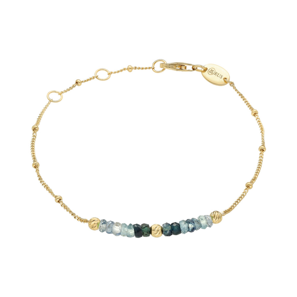 Bracelet argent doré pierres précieuses saphir et perles dorées