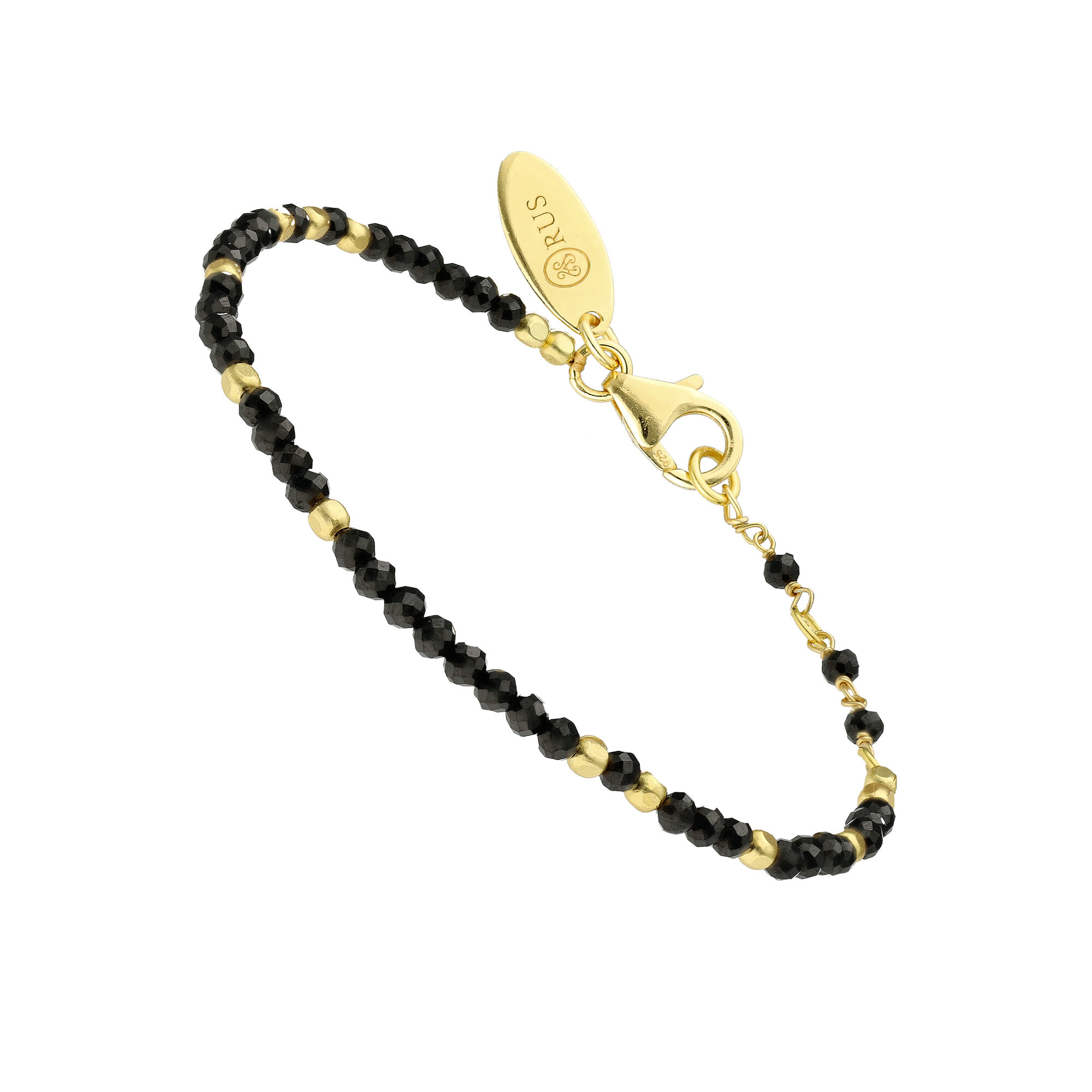 bracelet-argent-dore-simple-perles-naturelles-noires Bracelet argent doré simple perles naturelles noires 1