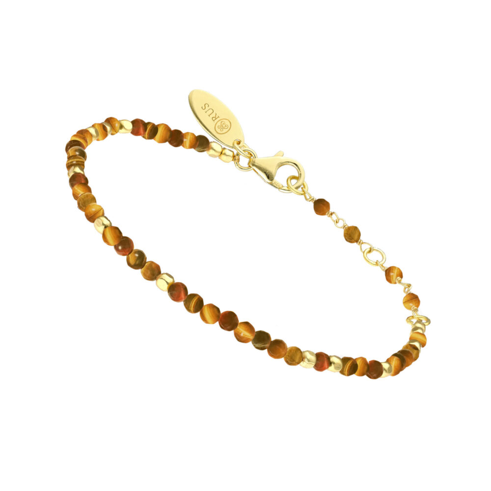 Bracelet argent doré simple perles naturelles œil de tigre