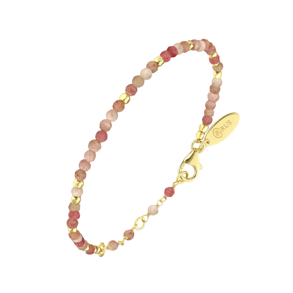 Bracelet argent doré simple perles naturelles quartz rose fraise