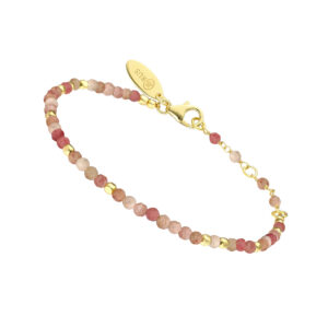 Bracelet argent doré simple perles naturelles quartz rose fraise 3