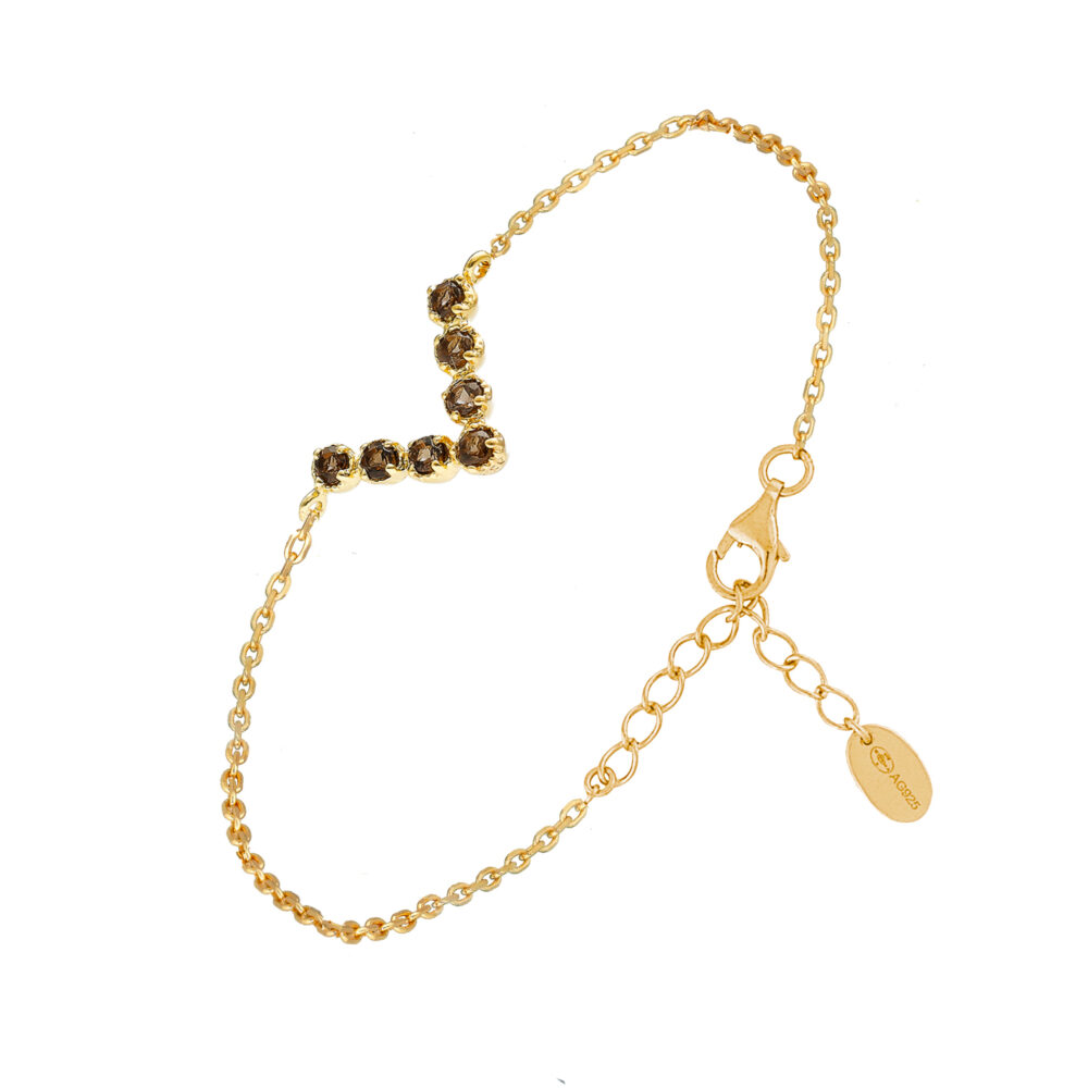 Triangle golden silver bracelet and brown quartz natural stones 1