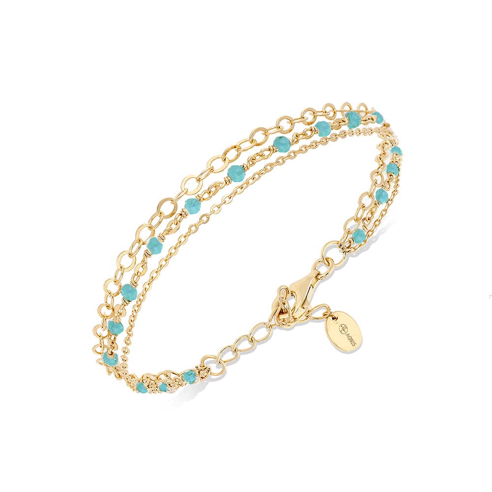 Bracelet argent doré triple chaine petite perles turquoise 1