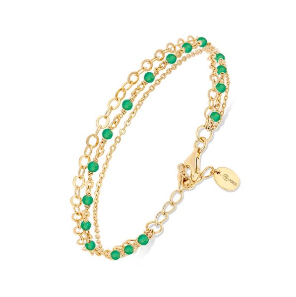 Bracelet Vintage Perles Vertes Et Corail Irisé - Extensible - Modèle 4735 - Occasion