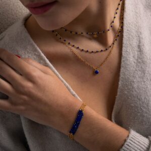 Bracelet argent doré triples chaînes pierres lapis 4