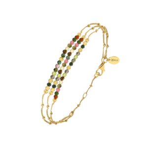 Bracelet argent doré triples chaînes pierres multi-tourmaline 3