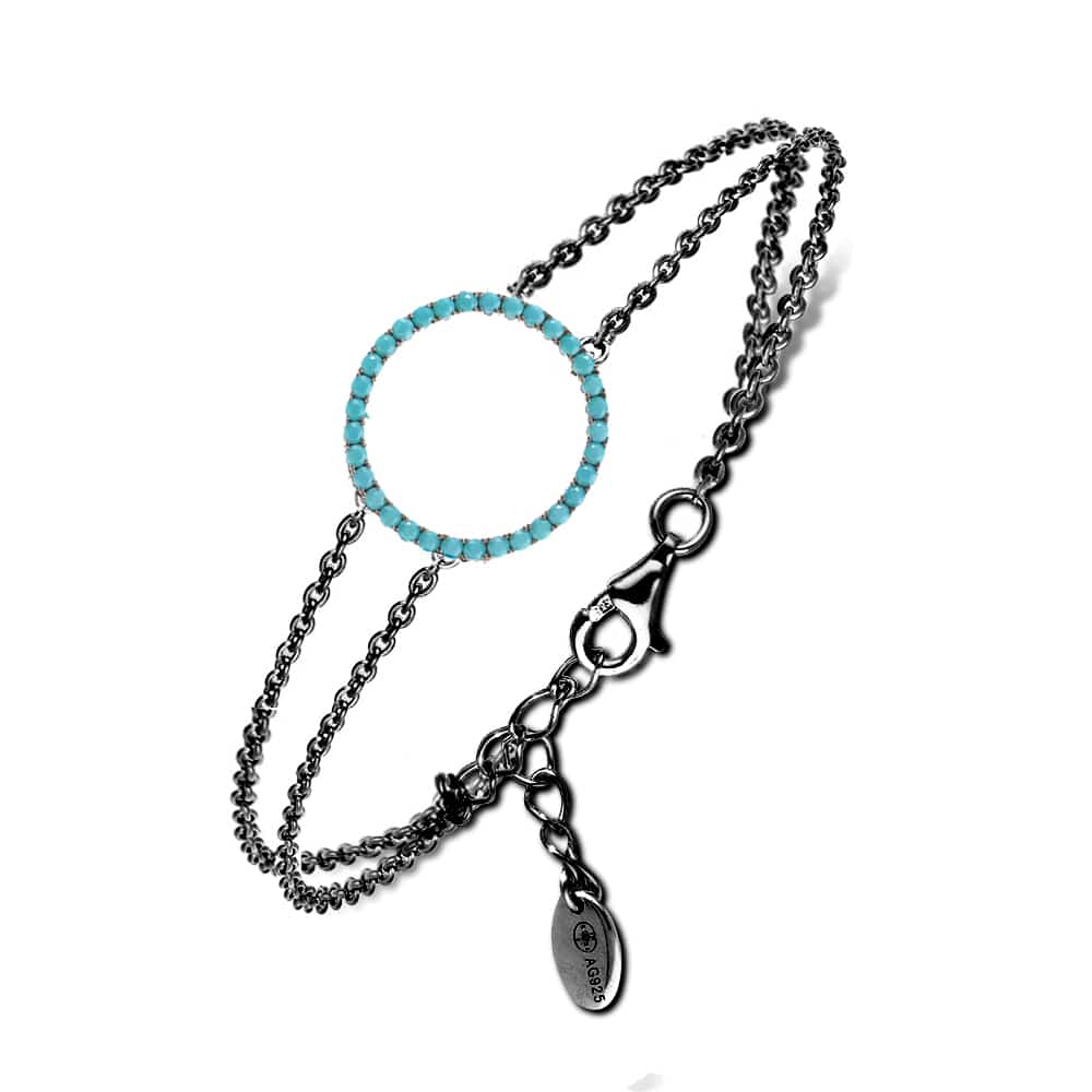 Bracelet argent noir cercle de vie turquoise 1