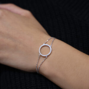 Bracelet argent rhodié cercle de vie serti 4