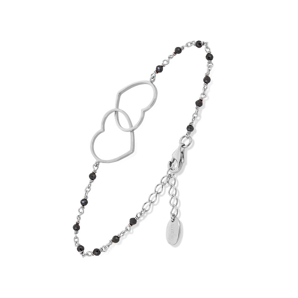 Rhodium silver heart and black spinel bracelet 1