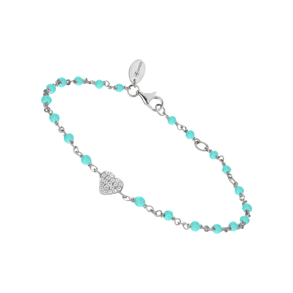 Bracelet argent rhodié cœur serti blanc pierres amazonite