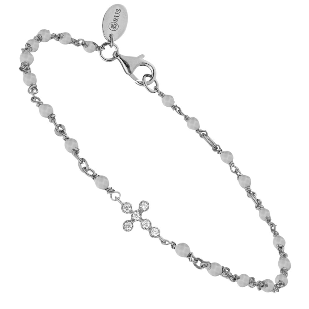 Bracelet argent rhodié croix zirconium blanc et pierres labradorite