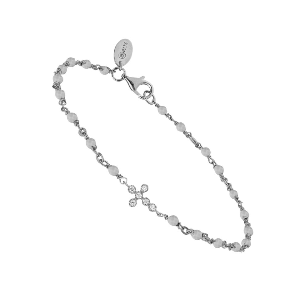 Bracelet argent rhodié croix zirconium blanc et pierres labradorite
