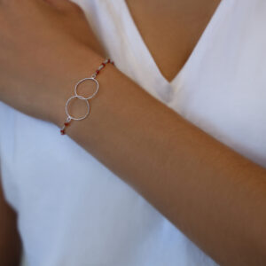 bracelet argent rhodié double rond et pierre rouge 4