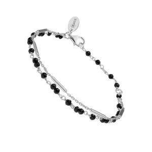 Bracelet argent rhodié doubles chaines barrettes pierres Spinelle noire 3