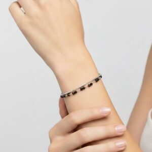 Bracelet argent rhodié doubles chaines barrettes pierres Spinelle noire 4