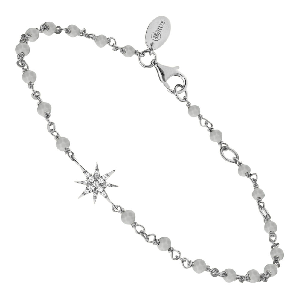 Bracelet argent rhodié étoile zirconium blanc et pierres labradorite