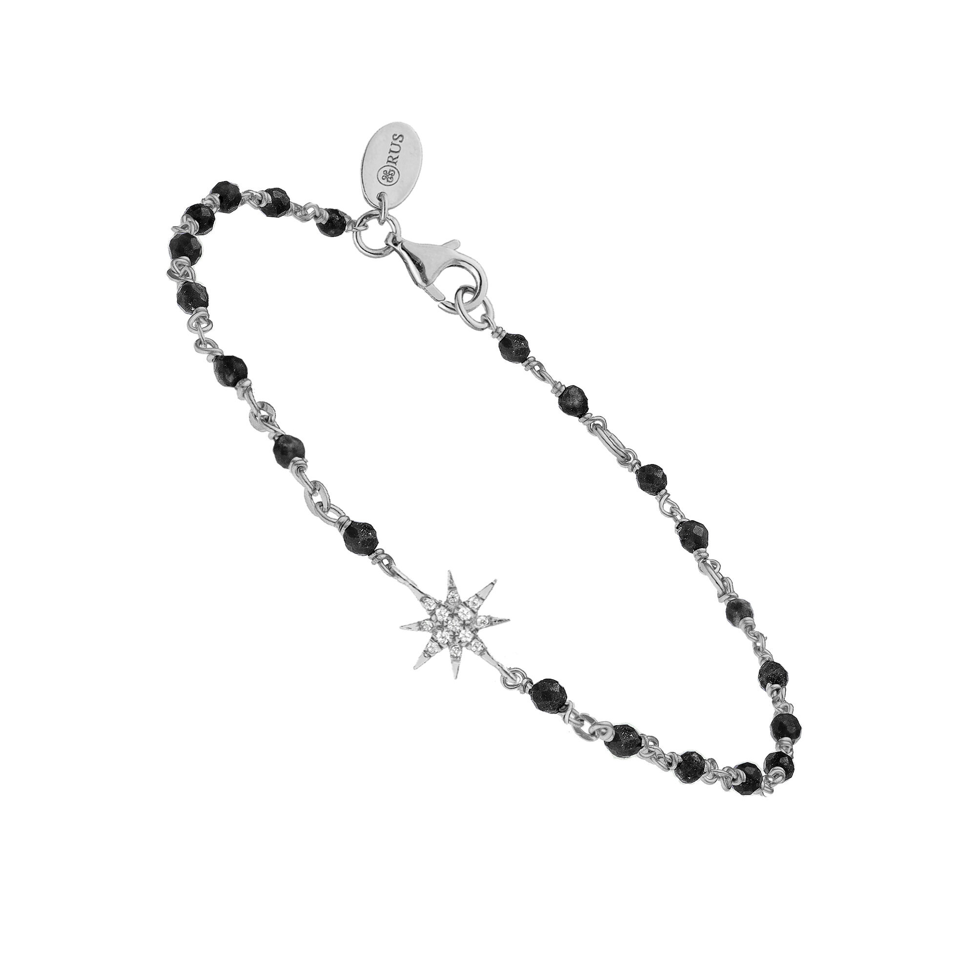 bracelet-argent-rhodie-etoile-zirconium-blanc-et-pierres-spinelle-noires Bracelet argent rhodié étoile zirconium blanc et pierres Spinelle noires 1