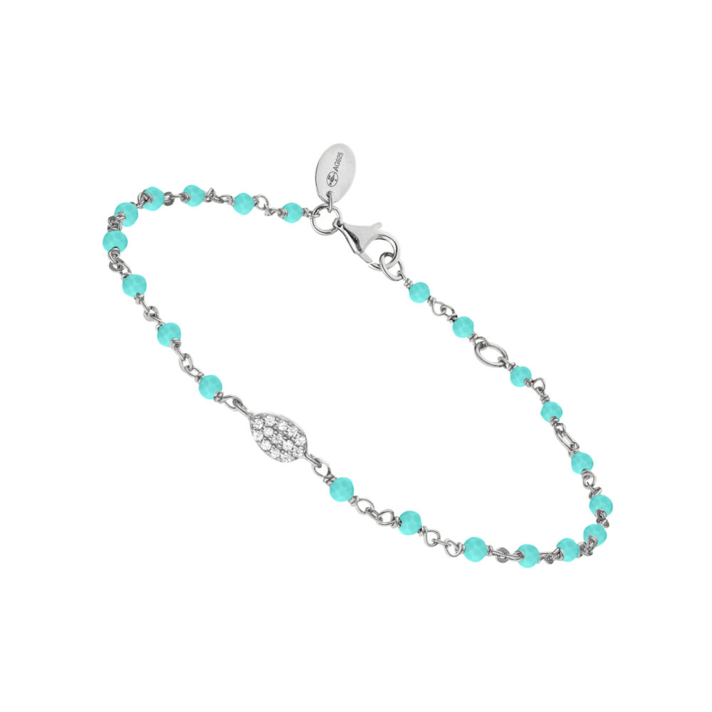 Bracelet argent rhodié goutte serti blanc pierres amazonite