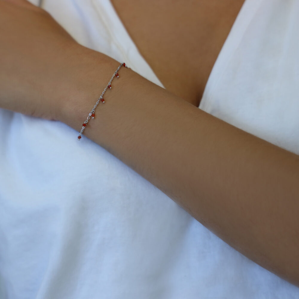 Rhodium silver bracelet with red onyx stone beads 2
