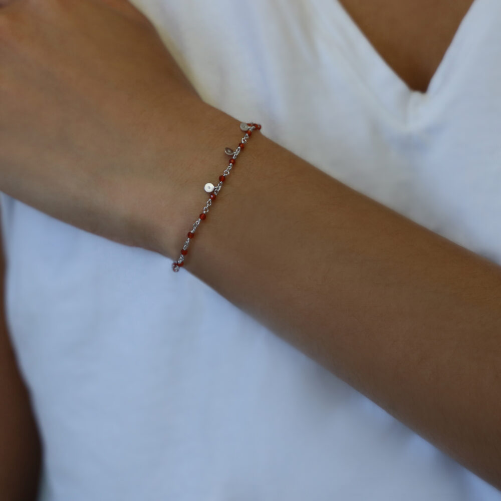 Rhodium silver bracelet set with red onyx stone 2