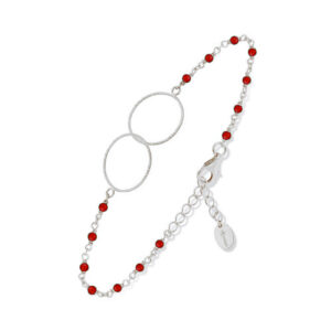 bracelet argent rhodié double rond et pierre rouge 3