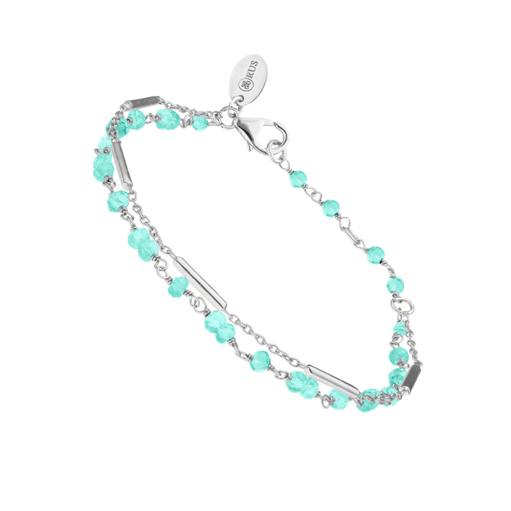 Bracelet argent rhodier doubles chaines barrettes pierres amazonite