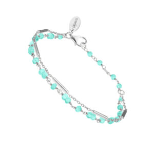 Bracelet argent rhodier doubles chaines barrettes pierres amazonite 3