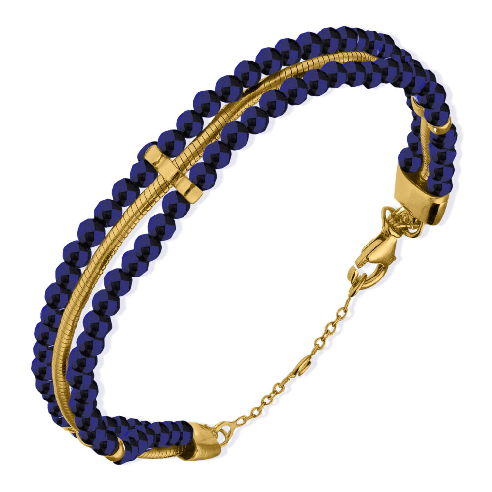 golden lapis silver bracelet with triple serpentine chains 1