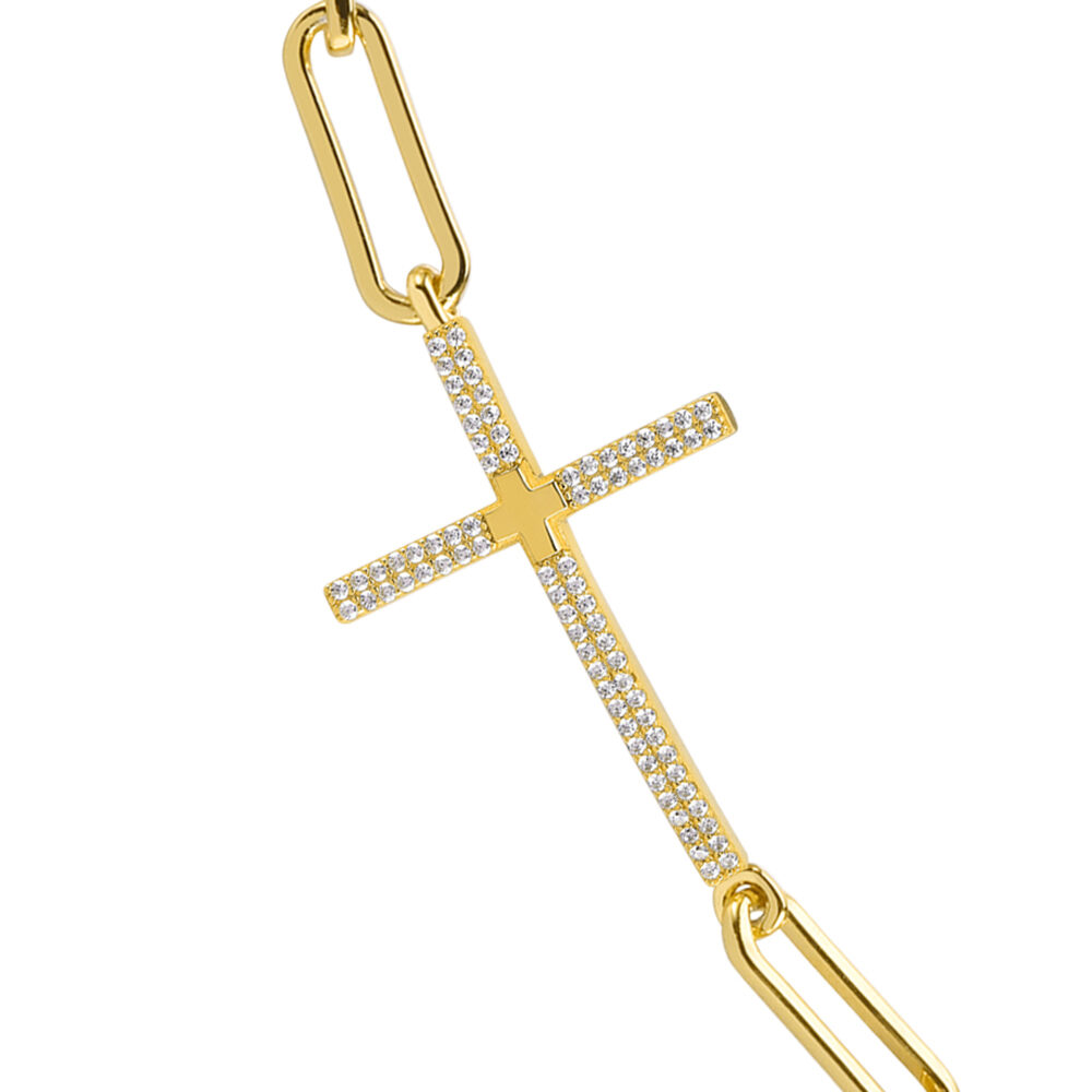 Bracelet chaine argent croix doré serti de pierre blanche 4
