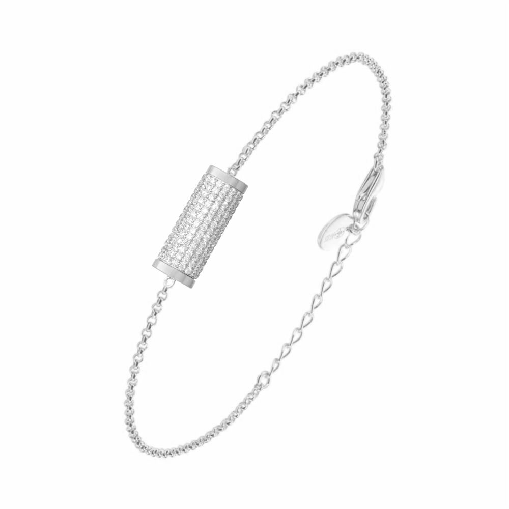 Bracelet chaine argent rouleau serti de zirconiums blancs 1