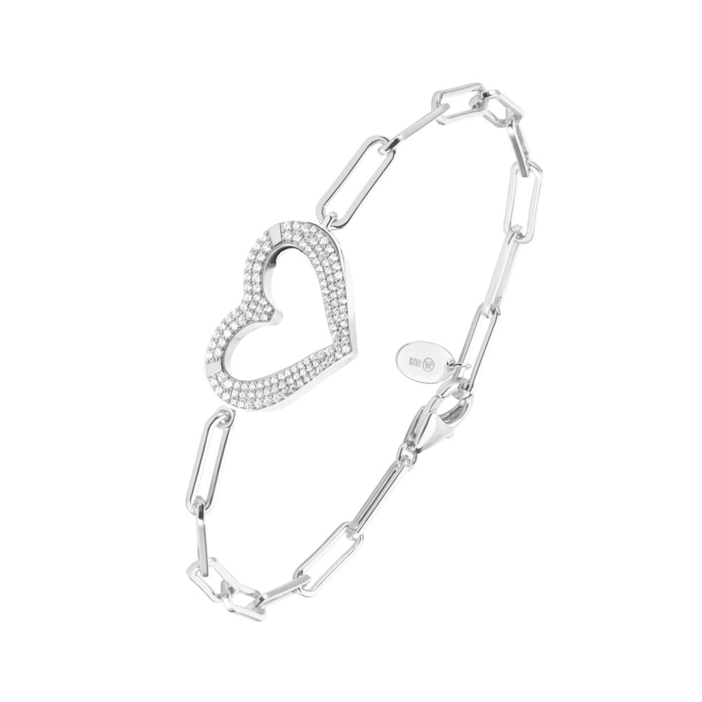Silver heart chain bracelet set with white zirconiums 1