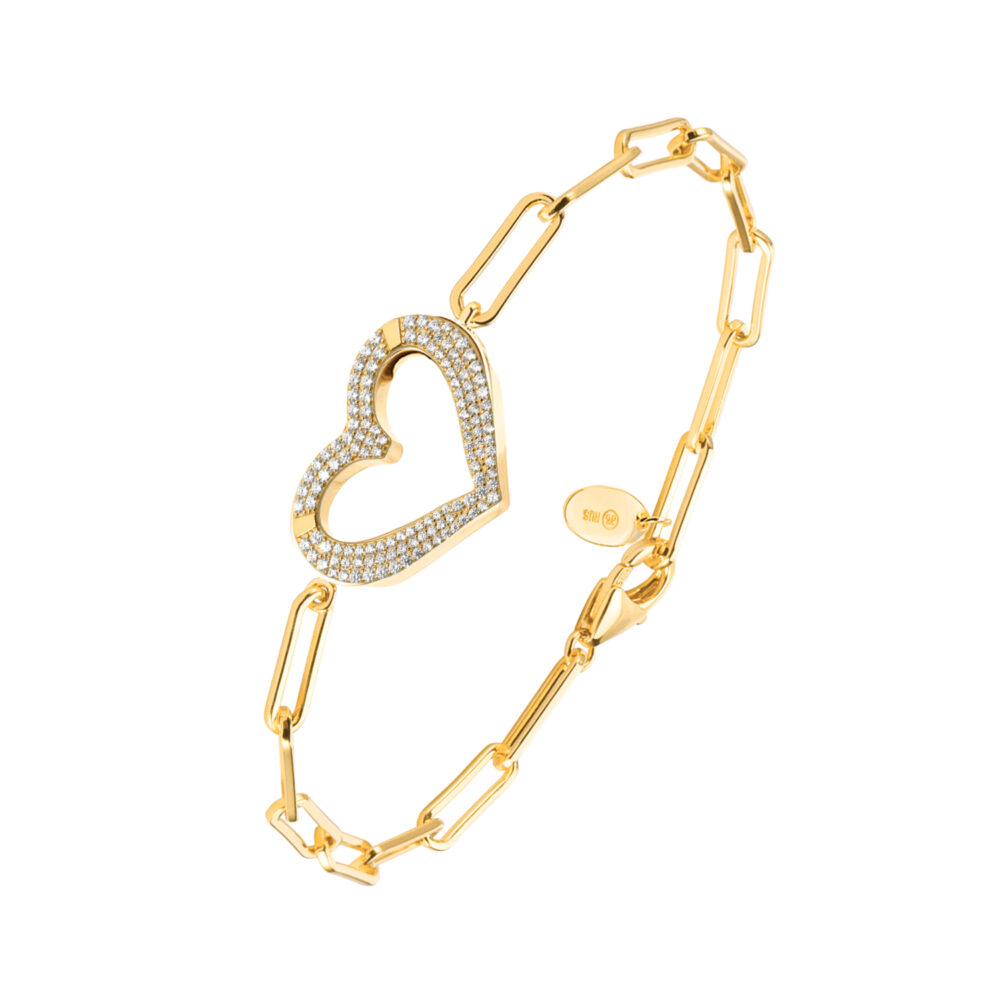 Bracelet chaine argent doré coeur serti de zirconiums blancs 1
