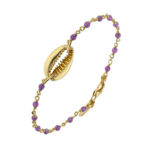Bracelet chaine en argent doré avec pierres naturelles d'amethyste et coquillage 3
