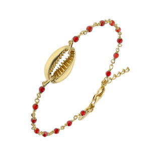 Bracelet chaine en argent doré avec pierres naturelles onyx rouge et coquillage 3