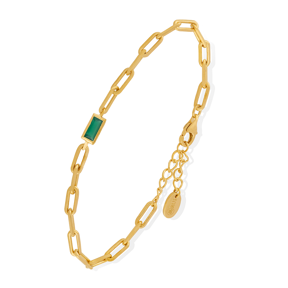 Bracelet doré chaine en argent pierre verte 1