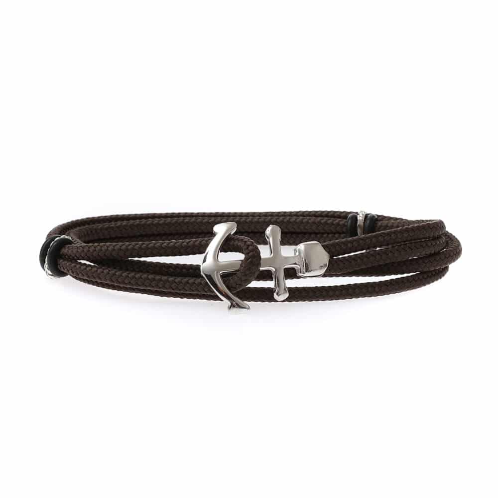 Silver anchor double turn chocolate cord bracelet 1