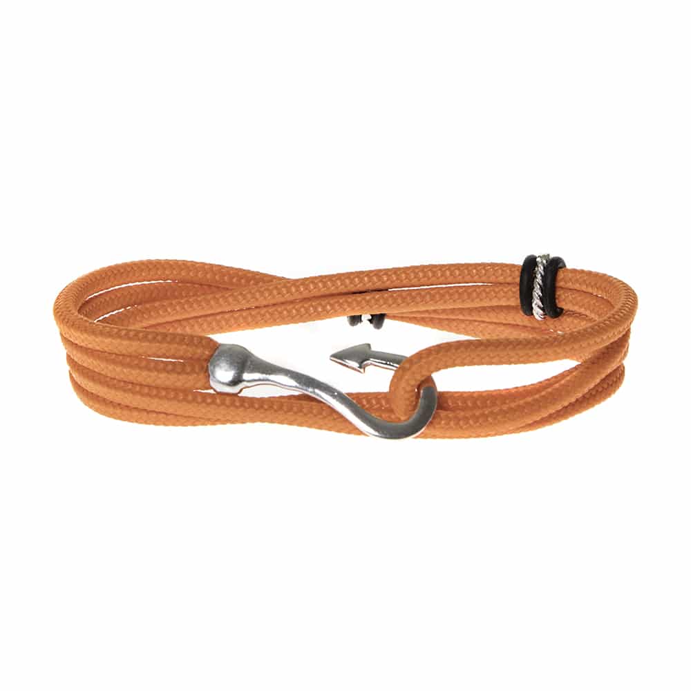 Orange double turn cord bracelet with silver hook 1