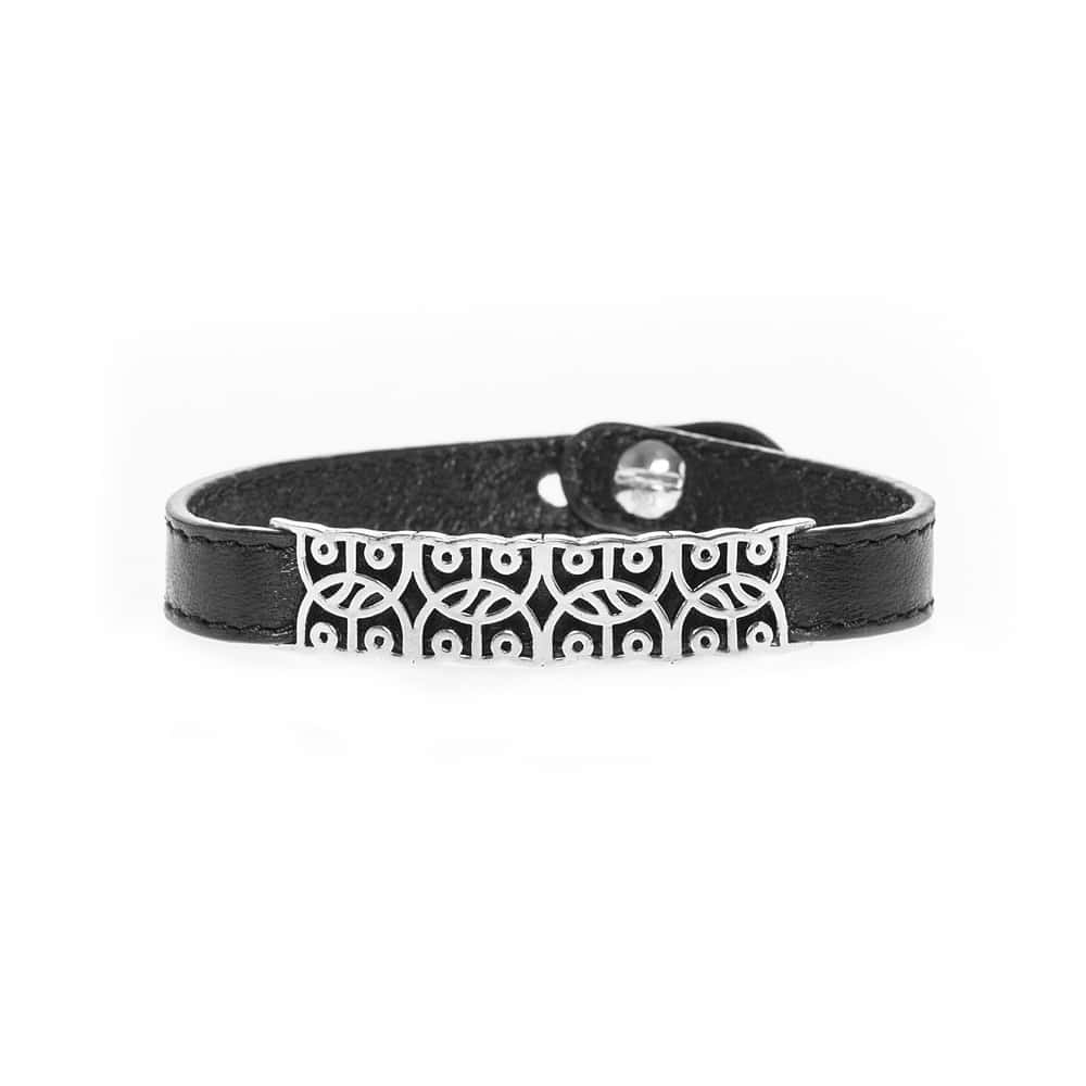 Men's Inca style leather and silver bracelet 1