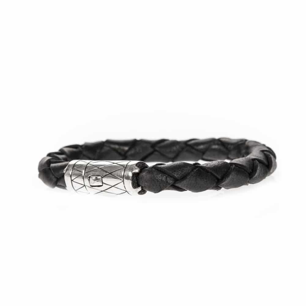Men's leather and silver round braid bracelet 3