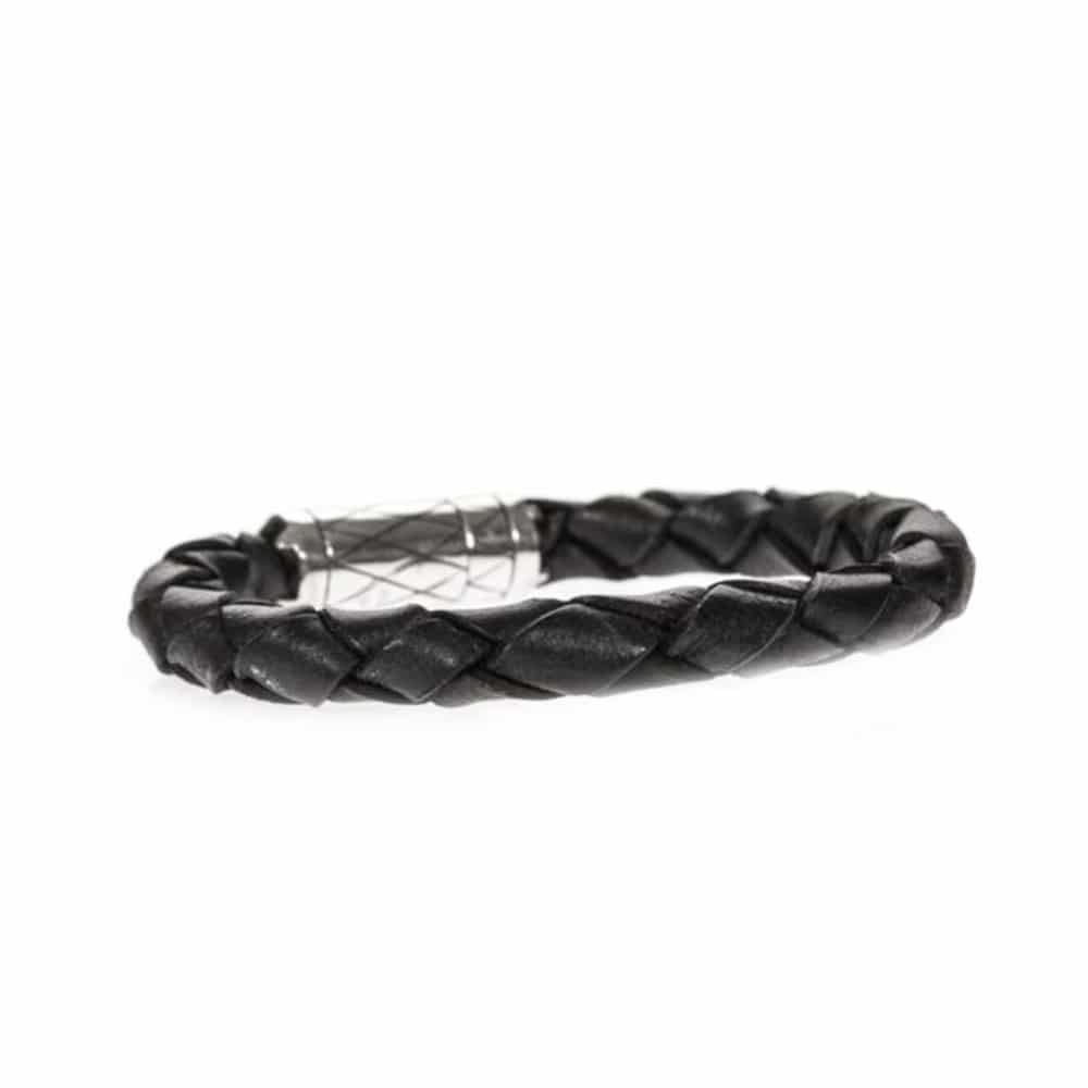 Men's leather and silver round braid bracelet 4
