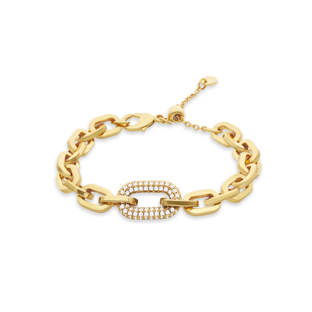 Bracelet doré chaine maille élément oval 1
